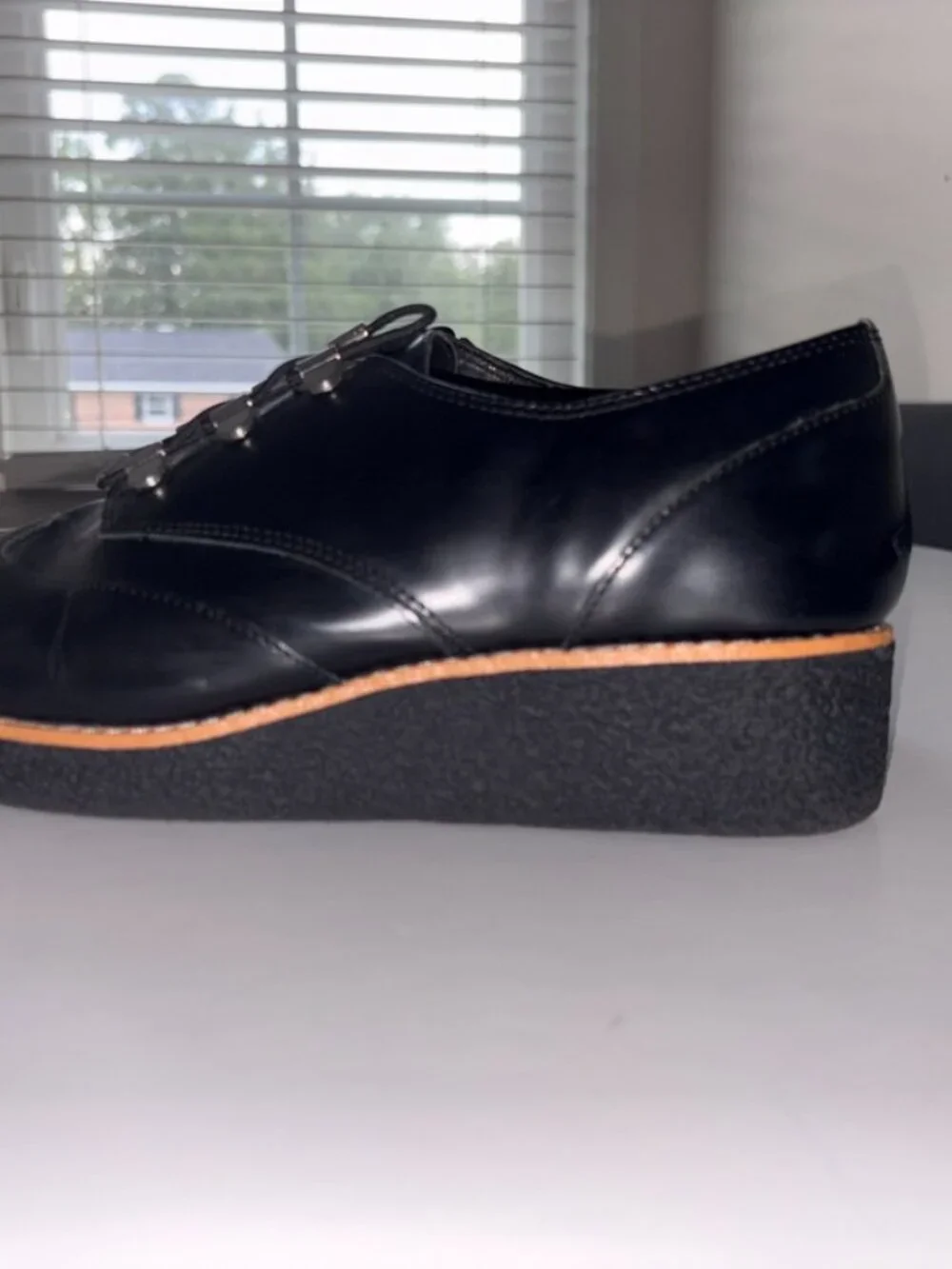 Women's Rebecca Minkoff Polly Platform Oxfords Black Leather Silver Clasps 9